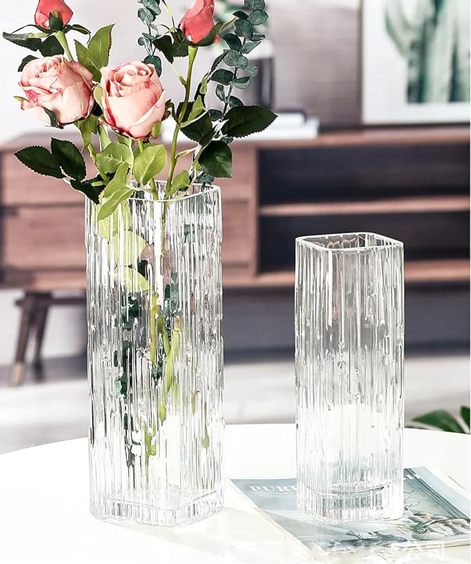 Modern Minimalist Glass Square Vase, Crystal Glass Vase, White