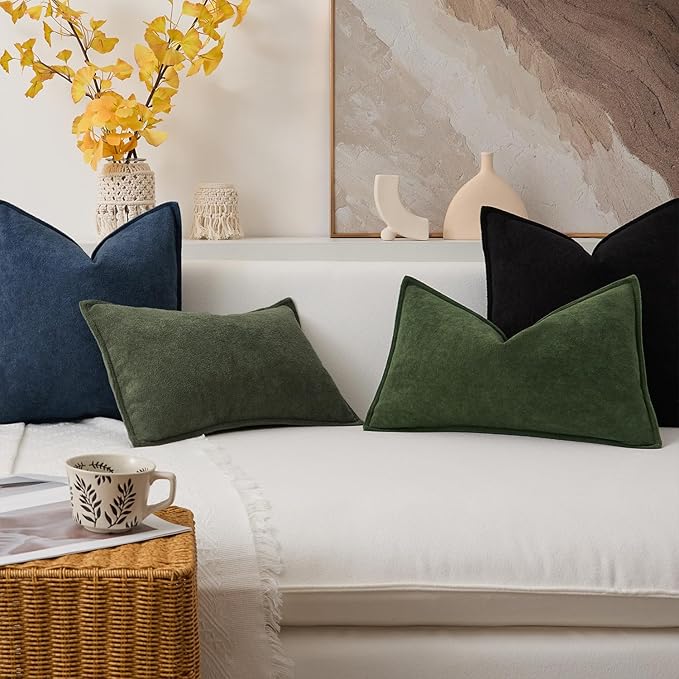 Kevin Textile Waterproof Decorative Pillow Covers Navy Blue 12x20 Inch Pack of 2 Soft Boucle Textured Lumbars Cushions Elegant Accent Pillows for Couch Sofa Chair Bed Home Decor Indoor Outdoor