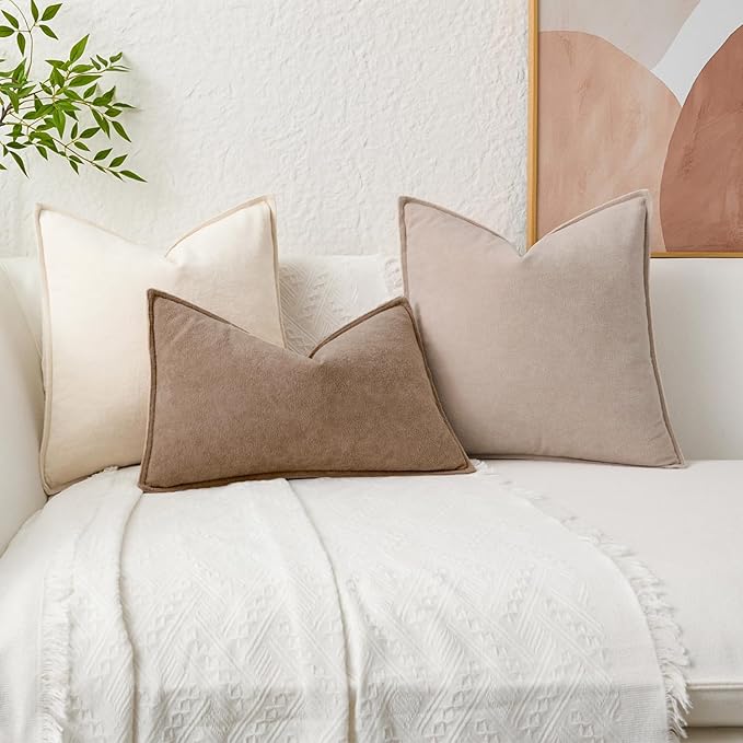 Kevin Textile Waterproof Decorative Pillow Covers Cream White 12x20 Inch Pack of 2 Soft Boucle Textured Lumbars Cushions Elegant Accent Pillows for Couch Sofa Chair Bed Home Decor Indoor Outdoor