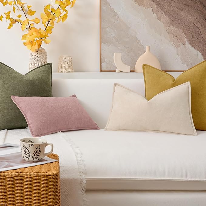 Kevin Textile Waterproof Decorative Pillow Covers Mustard Yellow 12x20 Inch Pack of 2 Soft Boucle Textured Lumbars Cushions Elegant Accent Pillows for Couch Sofa Chair Bed Home Decor Indoor Outdoor