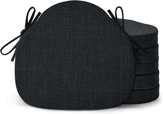 Shinnwa Kitchen Chair Cushions Set of 6, High-Resilience Foam Windsor Seat Pads, Dining Chair Cushions with Ties & Textured Cover, 6 Pack, 16.5 x 15.5 x 2, Charcoal