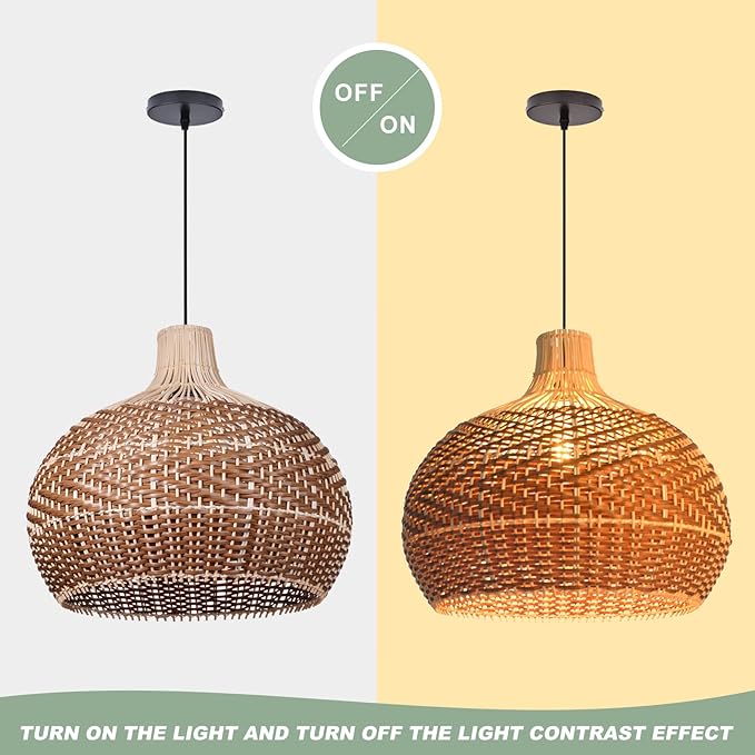 Arturesthome 19.68" Wicker Chandelier Coffee,Boho Basket Rattan Pendant Lighting Fixtures,Large Natural Woven Hanging Ceiling Lights Lamp Shade for Kitchen Island