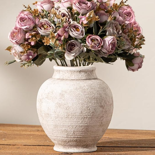 Ceramic Flower Vase, 6.7 Inch White Rustic Farmhouse Decorative Vase Pottery Pampas Grass Vases for Home Decor Table Living Room Entryway Mantel Bookshelf Bedroom Bathroom Kitchen - Rustic White