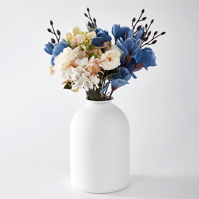 White Vases for Home Decor Large White Metal Flower Vases for Table Centerpieces Living Room, Wabi Sabi Decor Modern Minimalist Table Decor