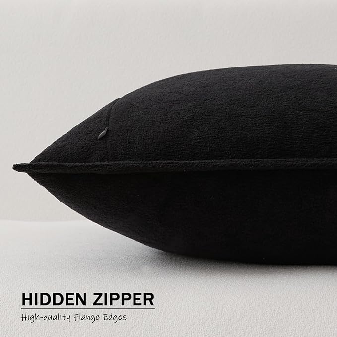 Kevin Textile Waterproof Decorative Pillow Covers Black 12x20 Inch Pack of 2 Soft Boucle Textured Lumbars Cushions Elegant Accent Pillows for Couch Sofa Chair Bed Home Decor Indoor Outdoor