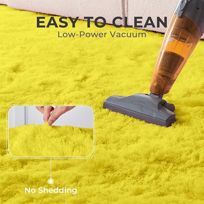 OPPODREAM 4ft Yellow Circle Rug for Bedroom, Ultra-Soft Round Rugs 4-ft for Living Room, Fluffy Carpet for Nursery, Kids, Girl, Boy, Baby, Plush, Fuzzy, Shag, Shaggy, Cute Home Decor