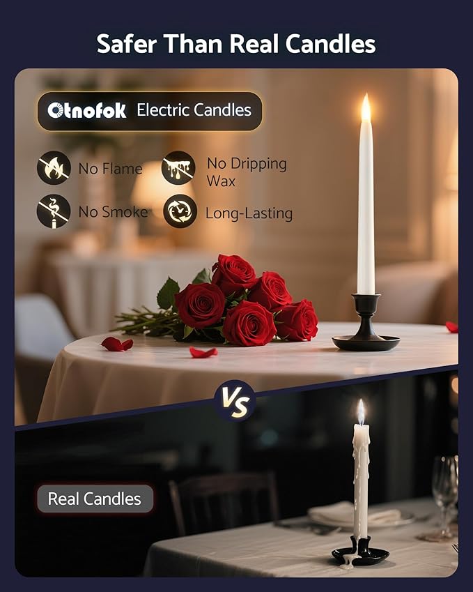 10.5" Flameless Taper Candles, Battery Operated Plastic LED Candlesticks with Remote, Timer & Dimmer, 3D Flickering Flame for Wedding, Christmas, Halloween, Home Decor, 6 Pack, White