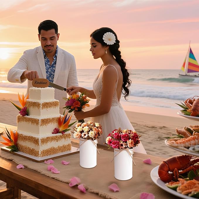 6" High Farmhouse Vases for Centerpiece, Rustic Mason Jars with Twine Bow for Flowers, Vintage Galvanized Metal Vase Tin Bucket for Wedding Home Decor (White, 2Pcs)