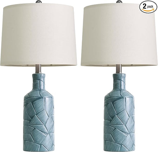 PoKat 26'' Farmhouse Ceramic Table Lamps Set of 2, Blue Bedside Lamps for Living Room, Nightstand Lamps for Bedroom Night Stands, Bedroom Lamps for Side Table End Table Hallway, Blue