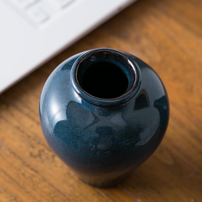 Blue Bud Vase Set of 5 – Small Ceramic Vases for Modern Boho Decor, Mini Pottery Vases for Living Room Fireplace, Centerpiece Table Decorations