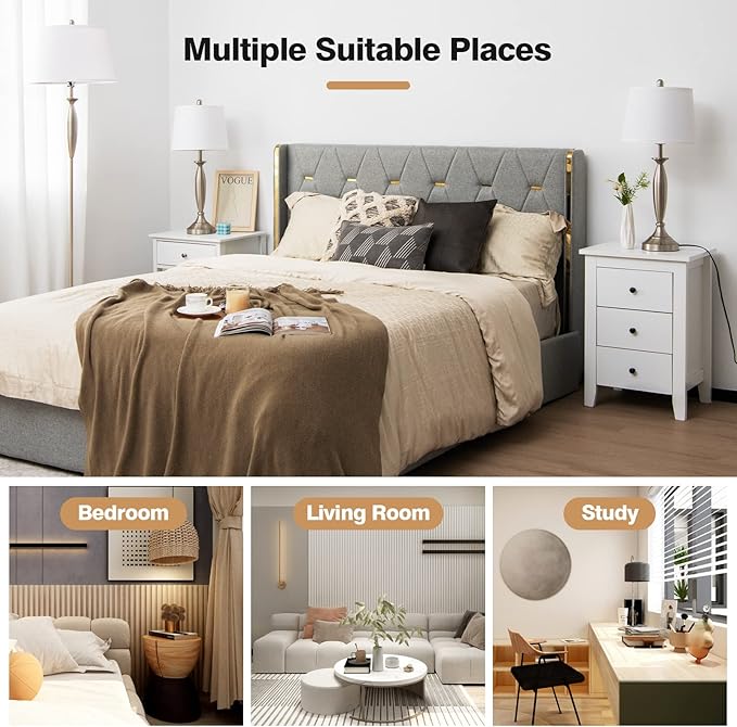 Tangkula 3-Piece Modern Lamp Set, 2 Table Lamps & 1 Floor Lamp with Weighted Base and Eye-Protecting Lamp Shade, Perfect for Bedroom & Living Room, 3 x E26 Bulbs Required (Nickel)