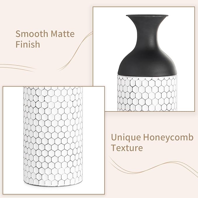 Sziqiqi Floor Vases Decorative Tall: 27in Black and White Large Metal Floor Vase Set of 3 Modern Honeycomb Texture Big Standing Vase for Living Room Dining Bedroom Home Corner Hallway Indoor Office
