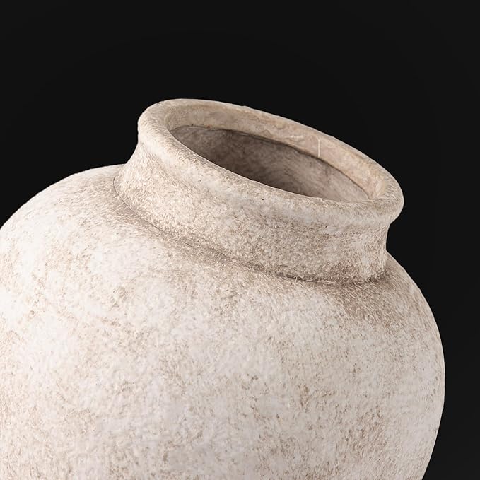 Ceramic Rustic Vase, 6 Inch Small Flower Farmhouse Vase Decorative Vase Short Pottery Vases for Home Decor Table Living Room Entryway Mantel Bookshelf Bedroom Bathroom Kitchen - Rustic White