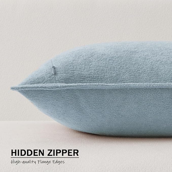 Kevin Textile Waterproof Decorative Pillow Covers Light Blue 12x20 Inch Pack of 2 Soft Boucle Textured Lumbars Cushions Elegant Accent Pillows for Couch Sofa Chair Bed Home Decor Indoor Outdoor