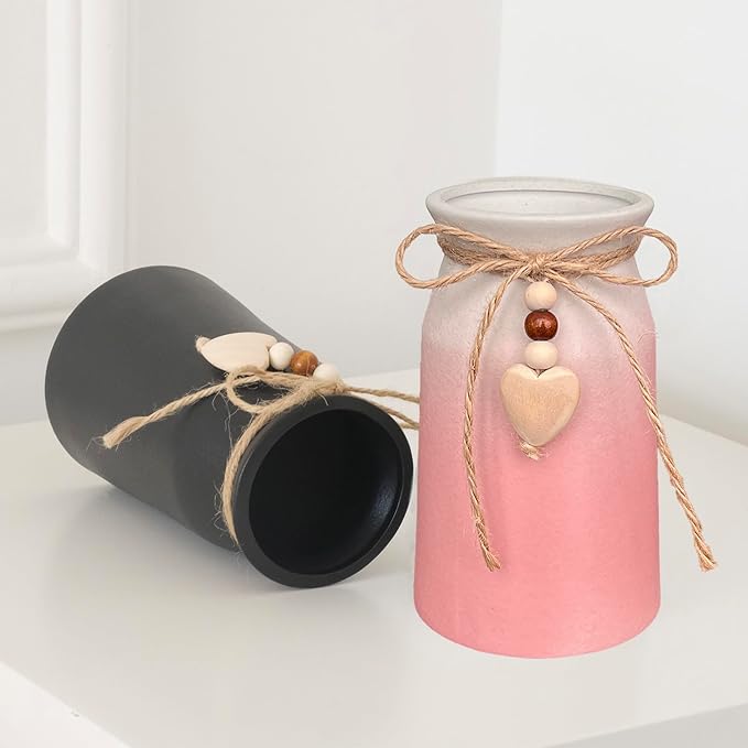 Decorative Ceramic Vase | 6-Inch with Jute Rope & Heart Charm | Perfect for Home, Office & Wedding Décor, Pink Color