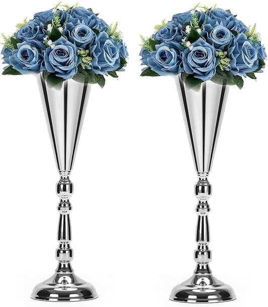 Tabletop Metal Wedding Flower Trumpet Vase Table Decorative Gold,Silver Candlestick Holders Flower Vase Stand Wedding Road Lead Tall Flower Holders