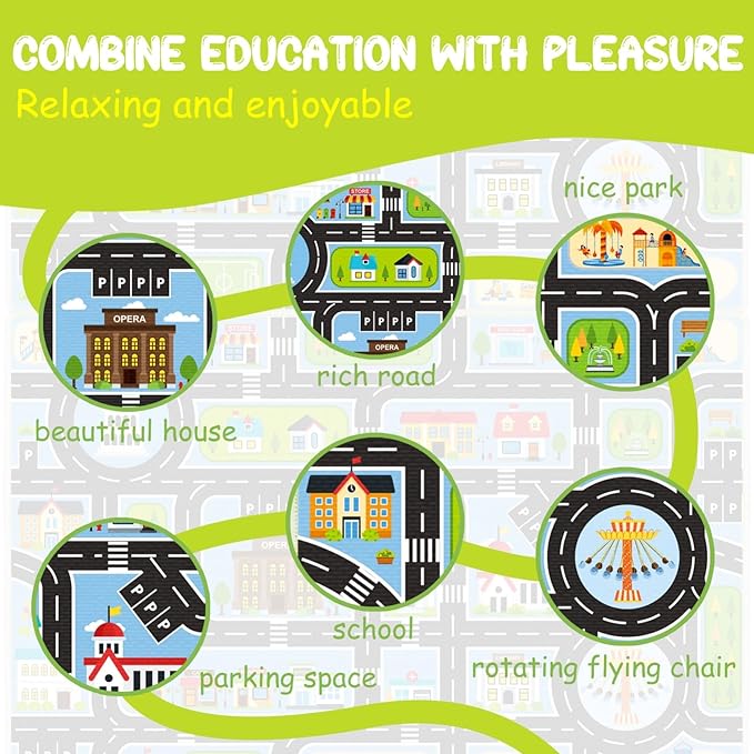 Kids Carpet Car Rug Play Mat, 5'x8' Road Rug Carpet for Kids, City Life Educational Rugs with Non-Slip Road Traffic Rug Mats, Great for Kids Playroom Bedroom Boys Girls