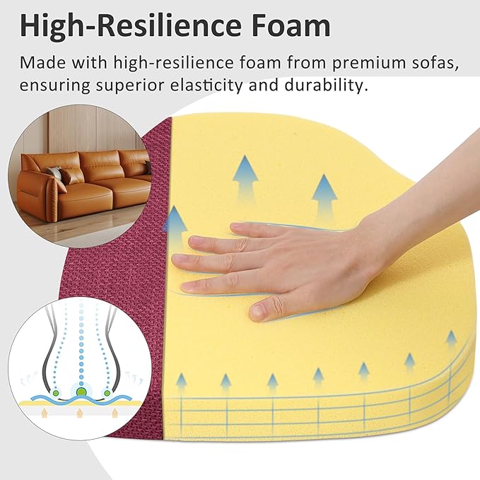 Shinnwa Dining Chair Cushions Set of 6, High-Resilience Foam Windsor Seat Pads, Kitchen Chair Cushions with Ties & Textured Cover, 6 Pack, 16.5 x 15.5 x 2, Dark Red