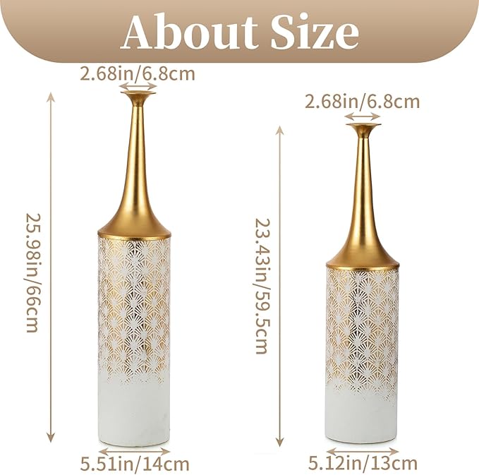 Sziqiqi White Floor Vases Tall Decoration - 23.4/26in Set of 2 Contemporary Floor Vase for Decor Living Room Rustic Flowers Vases Metal Plant Vase Home Farmhouse Vases for Pampas Grass Branches