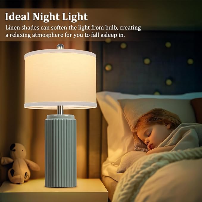 TOBUSA 23.5’’ Modern Green Ceramic Table Lamps Set of 2 for Living Room, Farmhouse Ceramic Bedside Nightstand Lamps for Bedroom, Vintage Decorative Boho Lamps for Home End Table Dorm Office