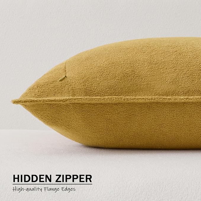 Kevin Textile Waterproof Decorative Pillow Covers Mustard Yellow 12x20 Inch Pack of 2 Soft Boucle Textured Lumbars Cushions Elegant Accent Pillows for Couch Sofa Chair Bed Home Decor Indoor Outdoor