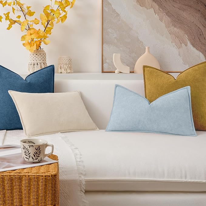 Kevin Textile Waterproof Decorative Pillow Covers Light Blue 12x20 Inch Pack of 2 Soft Boucle Textured Lumbars Cushions Elegant Accent Pillows for Couch Sofa Chair Bed Home Decor Indoor Outdoor