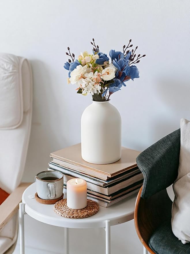 White Vases for Home Decor Large White Metal Flower Vases for Table Centerpieces Living Room, Wabi Sabi Decor Modern Minimalist Table Decor