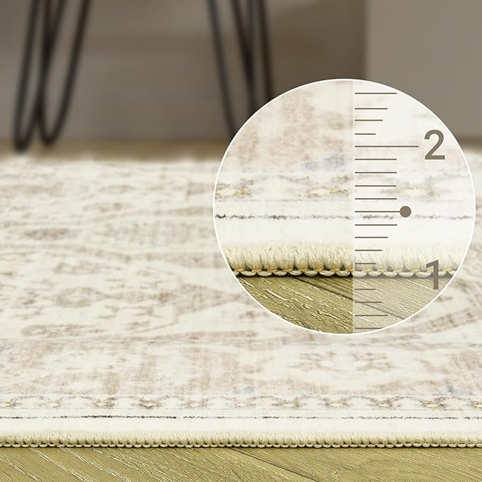 Area Rug 6x9, Washable Rugs, Stain Resistant Gray Area Rugs for Living Room Bedroom Dining Room, Vintage Farmhouse Rug Beige