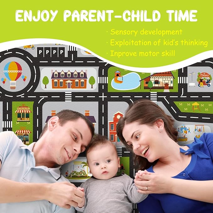 Kids Carpet Car Rug Play Mat, 6.6'x9.8'Road Rug Carpet for Kids, City Life Educational Area Rugs with Non-Slip Road Track Rug, Great Ideal Gift for Kids Playroom Bedroom Boys Girls