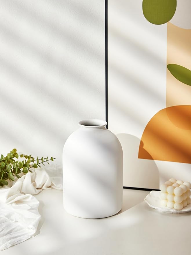 White Vases for Home Decor Large White Metal Flower Vases for Table Centerpieces Living Room, Wabi Sabi Decor Modern Minimalist Table Decor