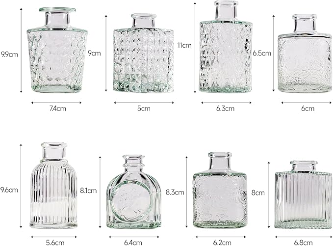 16 Pcs Flower Glass Bud Vases, Loose Transparent Flower Bud Vases, Mini Glass Vases, Small Vases, Family Wedding Table Decorations