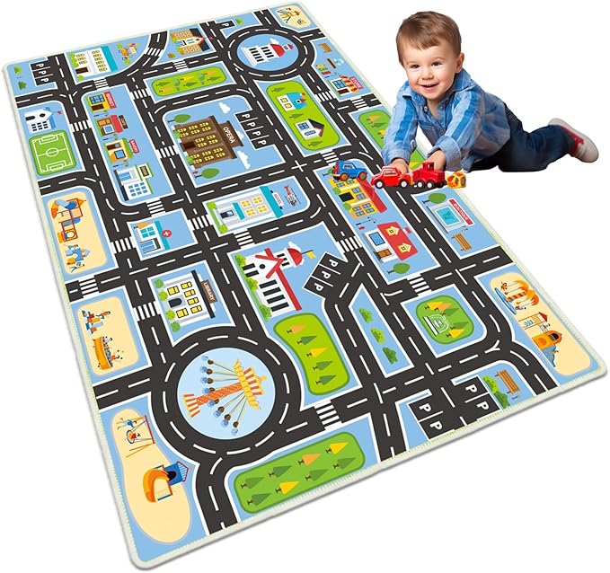Kids Carpet Car Rug Play Mat, 6.6'x9.8'Road Rug Carpet for Kids, City Life Educational Rugs with Non-Slip Road Traffic Rug Mats, Great Ideal Gift for Kids Playroom Bedroom Boys Girls