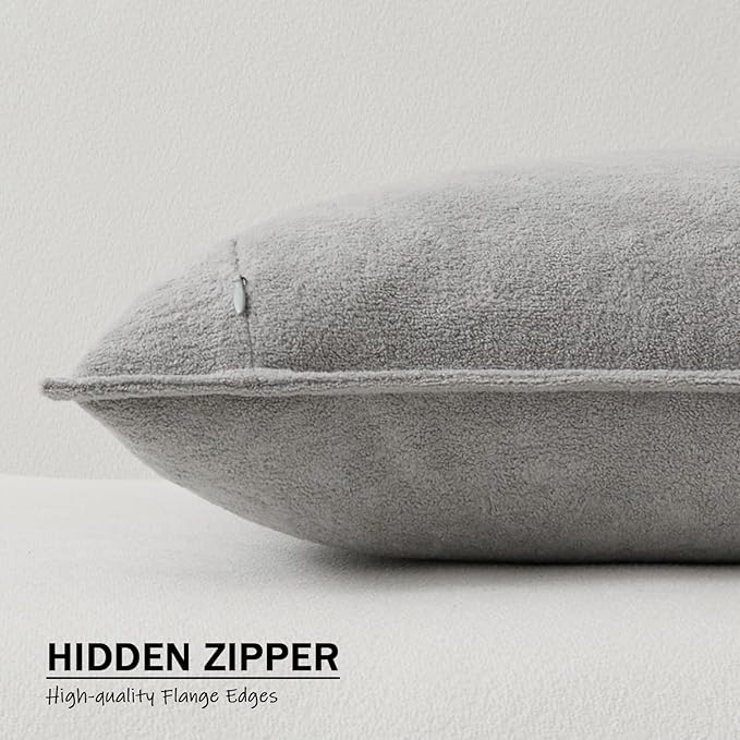 Kevin Textile Waterproof Decorative Pillow Covers Light Grey 12x20 Inch Pack of 2 Soft Boucle Textured Lumbars Cushions Elegant Accent Pillows for Couch Sofa Chair Bed Home Decor Indoor Outdoor