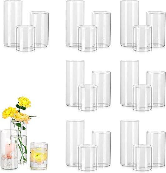 Glass Cylinder Vases Set of 24, Hewory Tall Clear Vase for Centerpieces, Glass Hurricane Candle Holders for Pillar Floating Candles, Round Vases for Wedding Events Table Decor, 2.6” in Diameter