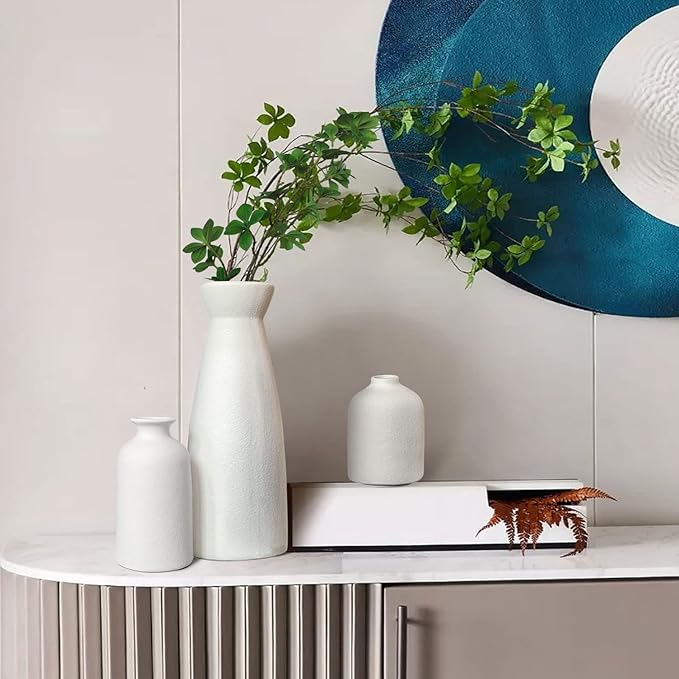 Ceramic Vases Set of 2-White Vase for Modern Home Decor, Flower Vases for Aesthetic Room Decor,Boho Decor Wedding Dinner Table Party Office Centerpiece Table Decorations (baise)