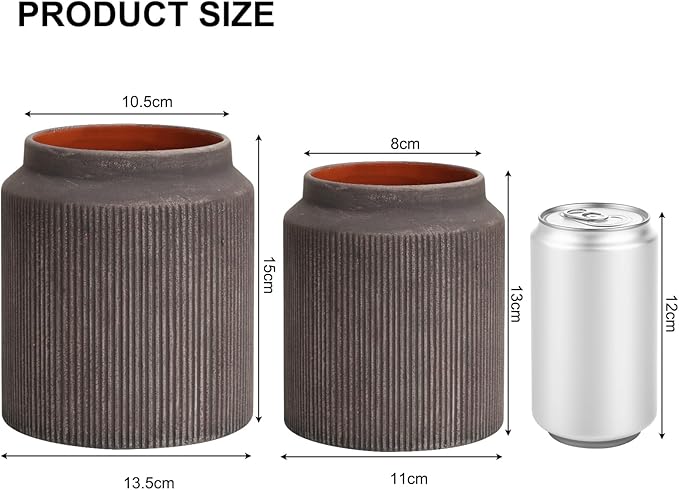 Rustic Ceramic Vase Set of 2, 5.9in Ceramic Flower Vase for Home Decor, Brown Terracotta Pottery Vase Decorative for Living Room, Coffee Table, Farmhouse, Fixwal