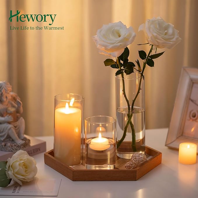 Glass Cylinder Vases Set of 24, Hewory Tall Clear Vase for Centerpieces, Glass Hurricane Candle Holders for Pillar or Floating Candles, Round Vases for Wedding Anniversary Events Table Decor, 3.3in