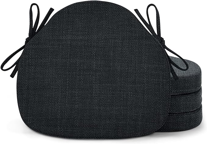 Shinnwa Kitchen Chair Cushions Set of 4, High-Resilience Foam Windsor Seat Pads, Dining Chair Cushions with Ties & Textured Cover, 4 Pack, 16.5 x 15.5 x 2, Charcoal