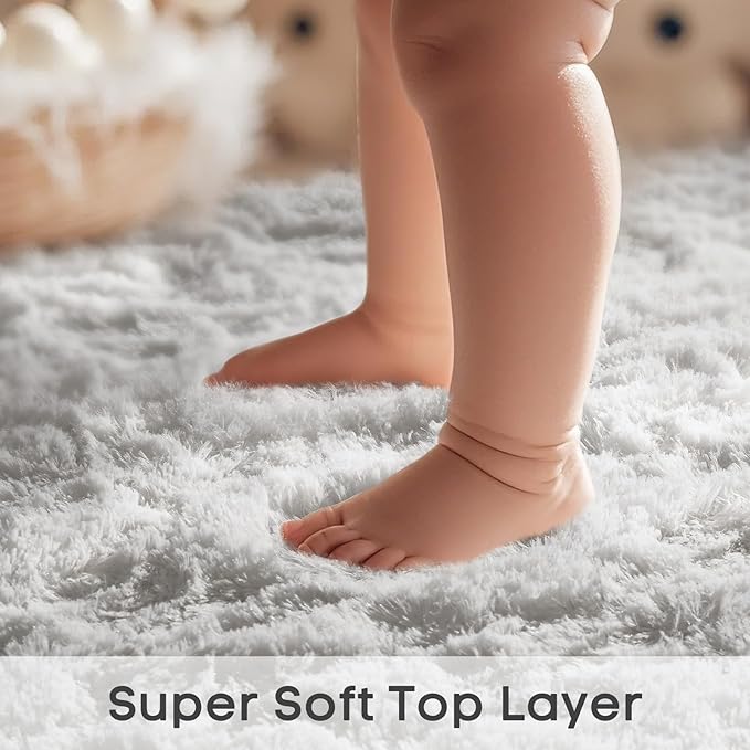 Ophanie Round Rug 5Ft White Circle Area Rug, Aesthetic Room Decor, Fluffy Fuzzy Bedroom Carpet, Plush Soft Shaggy Living Room Rugs for Kids Home Decor, Nursery