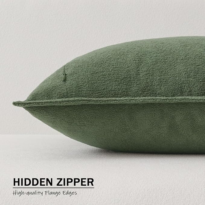 Kevin Textile Waterproof Decorative Pillow Covers Olive Green 12x20 Inch Pack of 2 Soft Boucle Textured Lumbars Cushions Elegant Accent Pillows for Couch Sofa Chair Bed Home Decor Indoor Outdoor