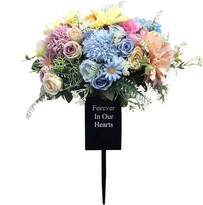 Metal Grave Vase Flower Holder in Ground Cemetery Vase Grave Decorations with Spikes and Floral Foam (Square) Black