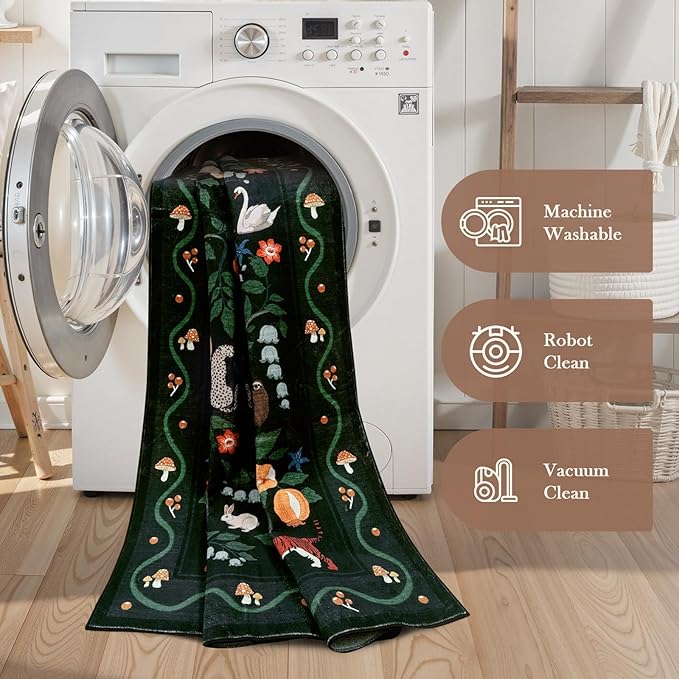 OJIA Animal Print Area Rugs 8x10, Non Slip Black Washable Rugs for Living Room 8x10 Rug, Soft Modern Bedroom Rug Under Bed Ultra-Thin Large Carpet for Nursery Dining Room Office Playroom