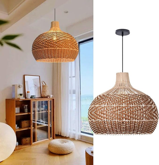 Arturesthome 19.68" Wicker Chandelier Coffee,Boho Basket Rattan Pendant Lighting Fixtures,Large Natural Woven Hanging Ceiling Lights Lamp Shade for Kitchen Island