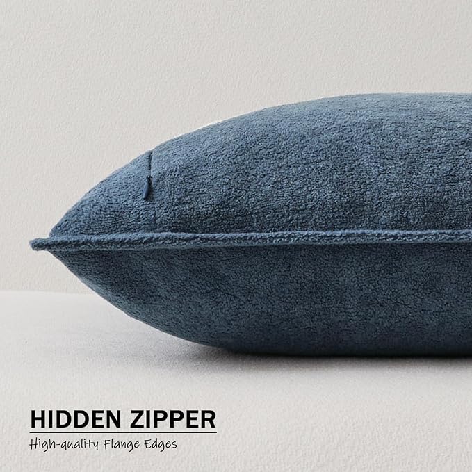 Kevin Textile Waterproof Decorative Pillow Covers Dusty Blue 12x20 Inch Pack of 2 Soft Boucle Textured Lumbars Cushions Elegant Accent Pillows for Couch Sofa Chair Bed Home Decor Indoor Outdoor