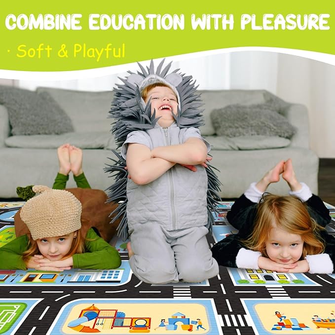 Kids Carpet Car Rug Play Mat, 6.6'x9.8'Road Rug Carpet for Kids, City Life Educational Rugs with Non-Slip Road Traffic Rug Mats, Great Ideal Gift for Kids Playroom Bedroom Boys Girls