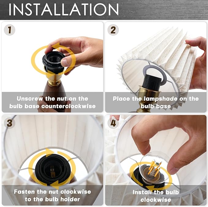 Small Pleated Table Lamp Set of 2 for Bedroom, Mini Bedside Lamps for Nightstand with Round Fabric Linen Shade, Dimmable Desk Lamp, Cute Table Lamps for Small Spaces for Living Room, Kids Room