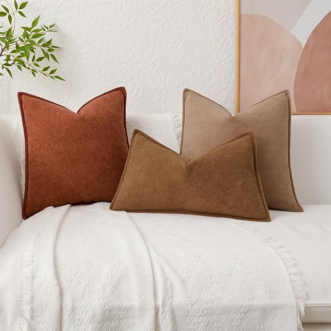 Kevin Textile Waterproof Decorative Pillow Covers Brown 12x20 Inch Pack of 2 Soft Boucle Textured Lumbars Cushions Elegant Accent Pillows for Couch Sofa Chair Bed Home Decor Indoor Outdoor