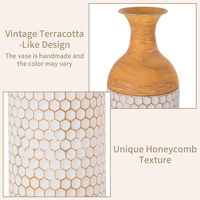 Sziqiqi Rustic White Floor Vases Set of 3-27/20/16in Metal Extra Large Vase for Dried Flowers Shabby Chic Oversized High Vases Standing Antique Terracotta Farmhouse Vase for Pampas Grass Twigs Wicker