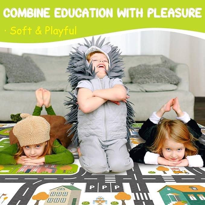 Kids Carpet Car Rug Play Mat, 5'x8'Road Rug Carpet for Kids, City Life Educational Area Rugs with Non-Slip Road Traffic Floor Rug Mats, Great Ideal Gift for Kids Playroom Bedroom Boys