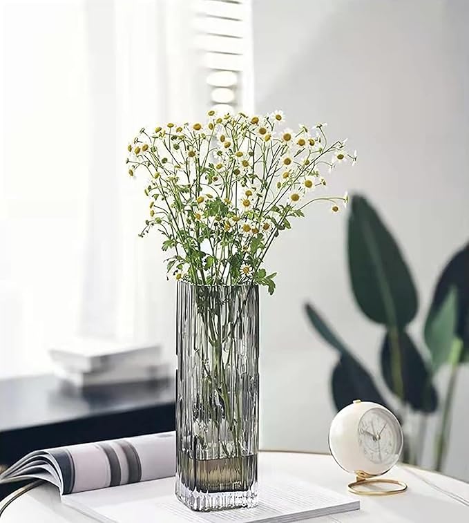 Modern Minimalist Glass Square vase, Crystal Glass vase, vase, Dry vase (Grey)